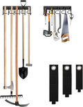 LEYU Metal Garage Tool Organizer Wall Mount, 2 Pack Garden Tool Organizer With Extension Cord Straps, Garage Organization Hooks and Hangers for Shed, Yard Storage, Wall Holder for Hanging Broom Mop