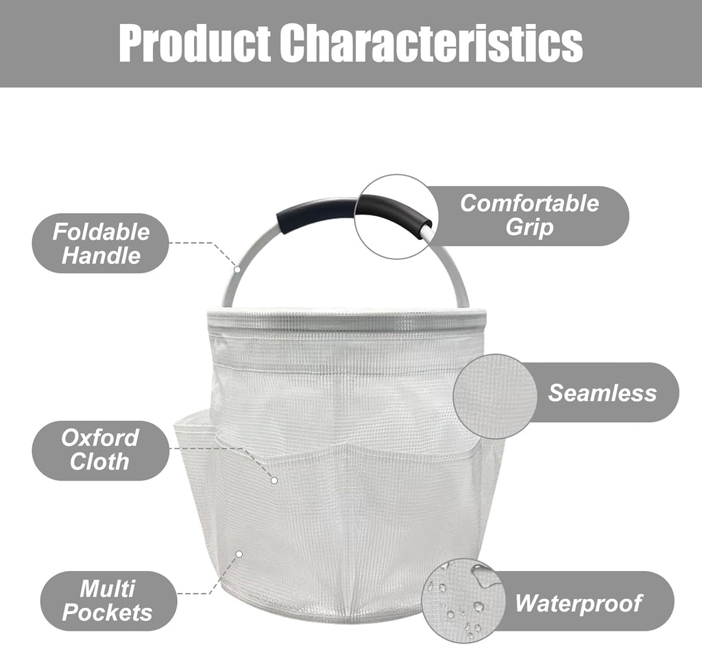 Qivine 17L Cleaning Caddy with Handle, Cleaning Supply Caddy Foldable Tool Bag Cleaning Products Organizers Portable Cleaning Bucket Organiser for Storing Towels (Clear)
