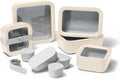 Caraway 14pc Glass Food Storage Container Set - Easy to Store, Non Toxic Lunch Box - with Glass Lids - Includes Storage Organizer & Dot & Dash Inserts - Cream