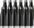 MEWAY 17oz Sport Water Bottle 12 Pack Vacuum Insulated Stainless Steel Leak-Proof Double Wall Cola Shape Water Bottle,Keep Drinks Hot & Cold (Black,12 Pack)