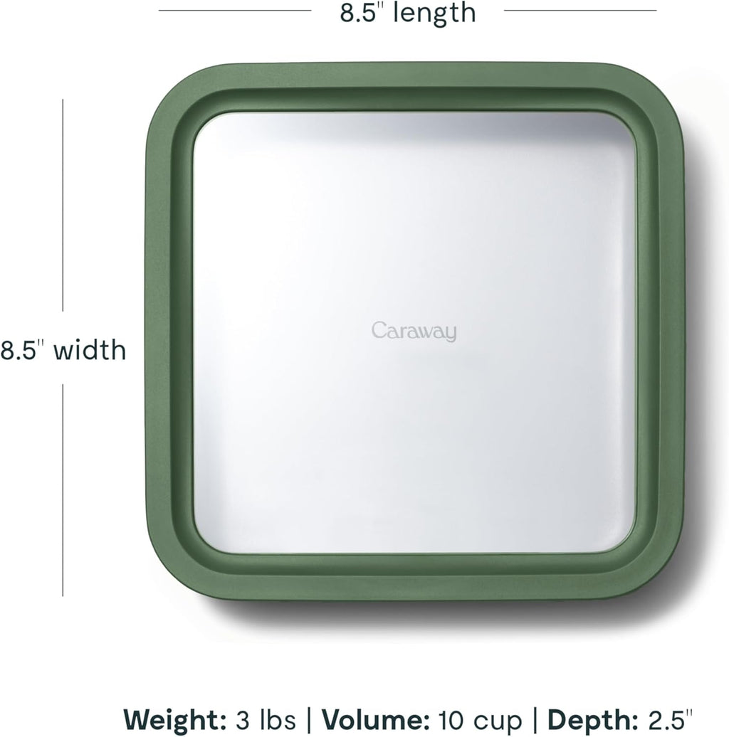 Caraway 6pc Glass Food Storage Set – 10 Cup Food Containers (6) - Ceramic Coated - Non Toxic, Non Stick with Lids - Microwave Safe - Sage