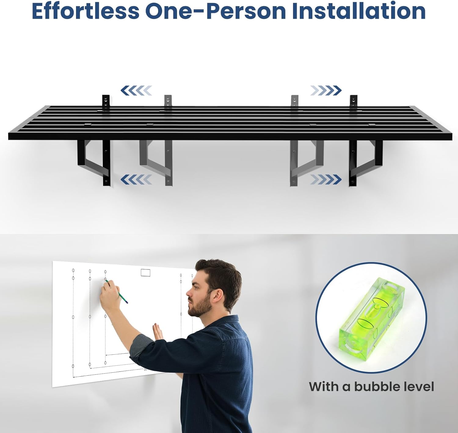 2-Pack Garage Wall Shelves, 2' x 4' Heavy Duty Wall Mounted Storage Rack with 6 Hooks, 500 lbs Capacity (250 lbs Each), Steel Garage Organization Shelving for Tools, Bins, and Power Equipment