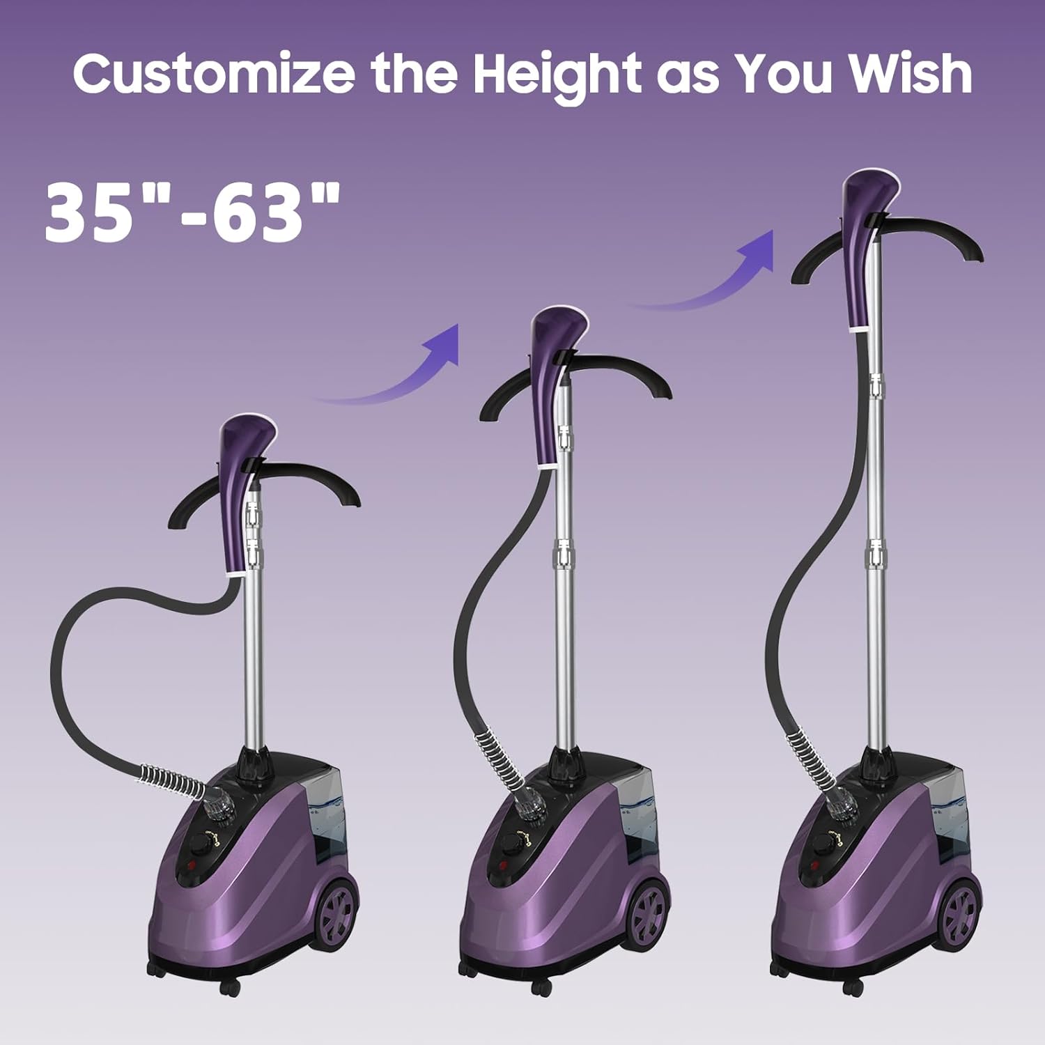 X-Large 3.8L Water Tank Steamer for Clothes, 1500W Powerful Standing Garment Steamer, 90 Mins Continuous Steaming, 45s Fast Heat-Up, Wheels for Easy Movement