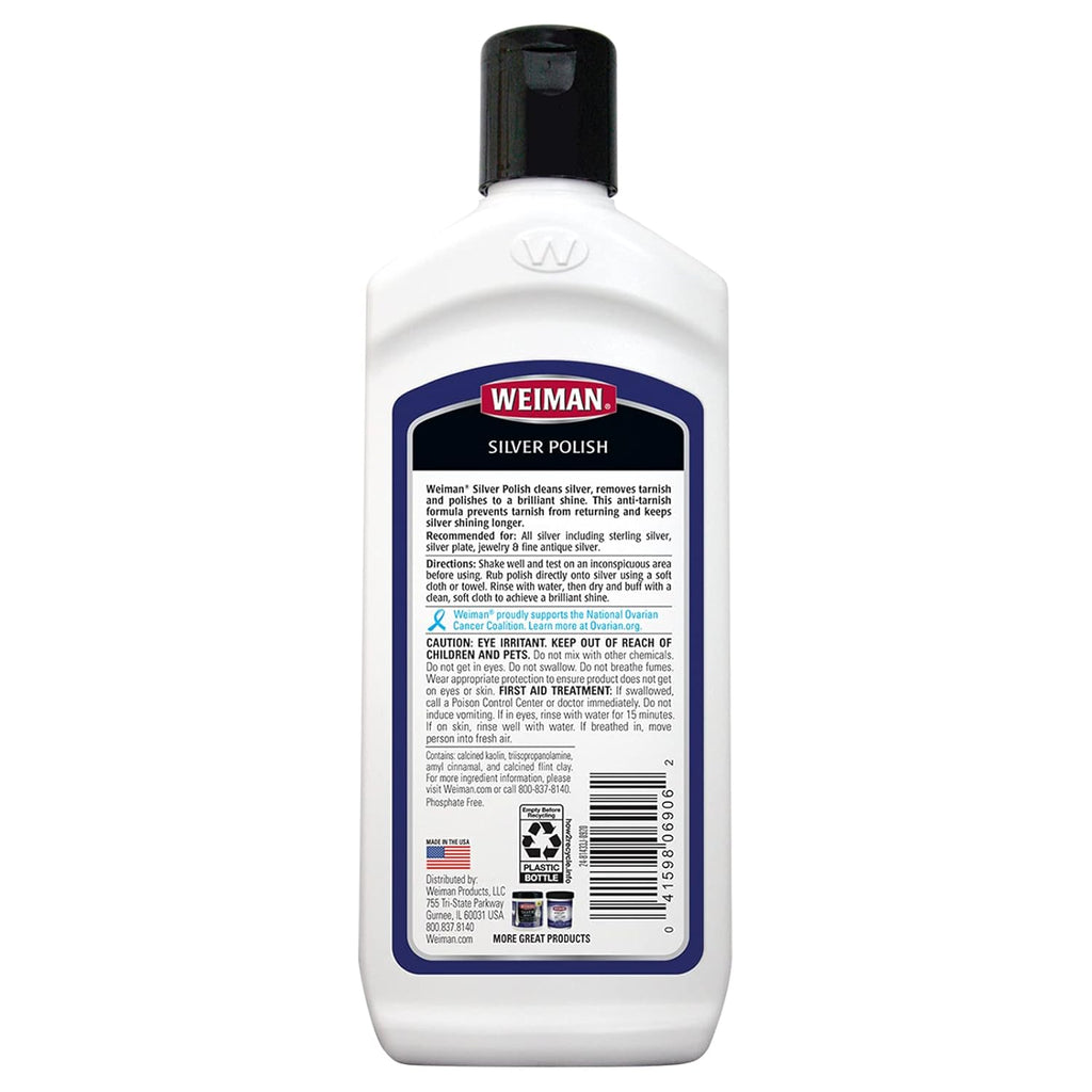 Weiman Silver Cleaner and Polish - 8 Ounce with Polishing Cloth - Ammonia Free - Polish Silver Jewelry Sterling Silver Antique Silver Gold Brass Copper and Aluminum