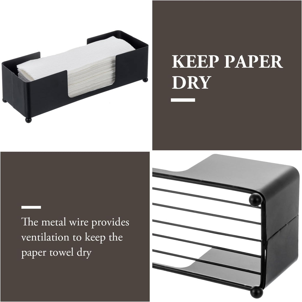 MyGift Modern Matte Black Metal Tabletop Commercial Folded Paper Towel Holder, Countertop Disposable Napkin Dispenser Tray for Guest Bathroom
