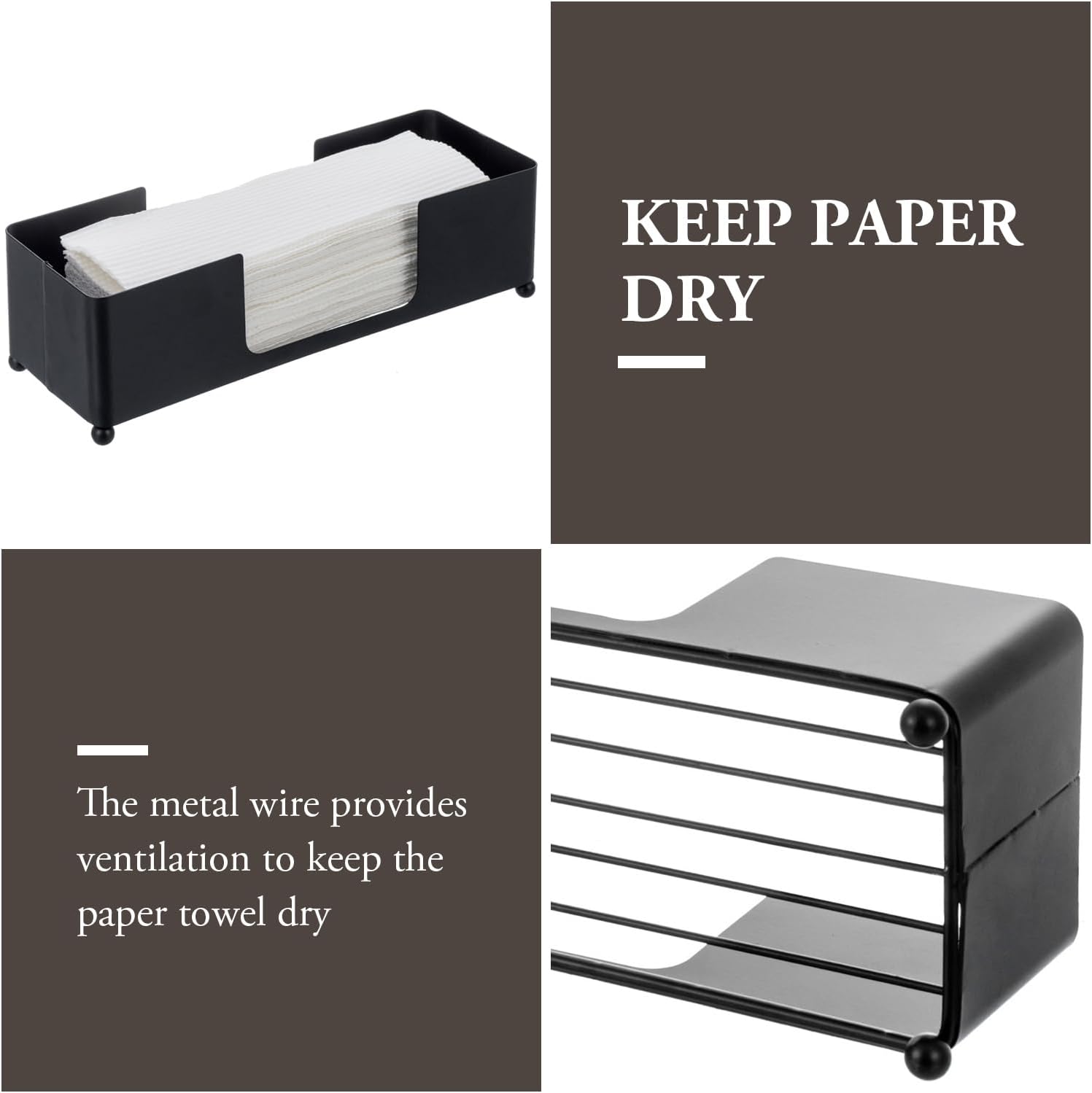 MyGift Modern Matte Black Metal Tabletop Commercial Folded Paper Towel Holder, Countertop Disposable Napkin Dispenser Tray for Guest Bathroom