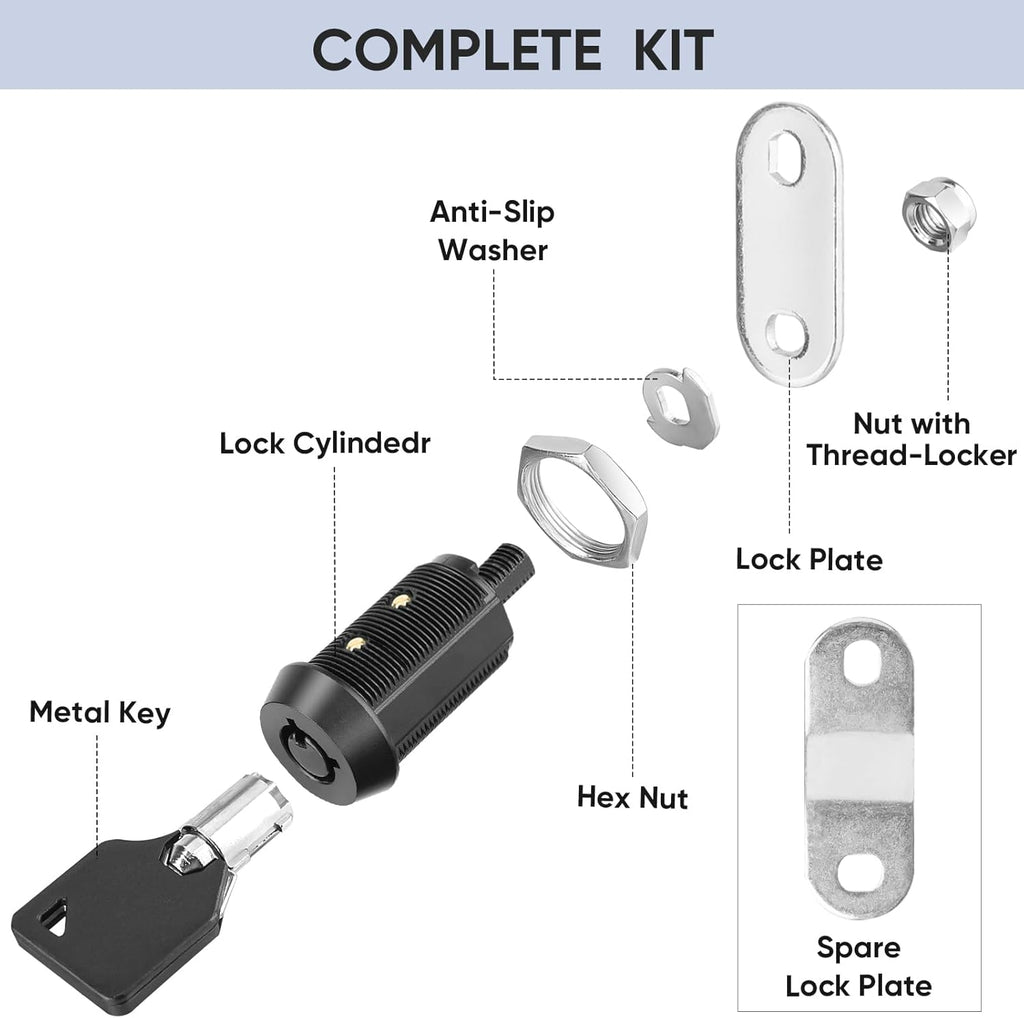PTEROMY 5 Pack Heavy Duty Cabinet Lock with Keys, Black, 7/8'' Tubular Cam Lock for RV Compartment Storage Locks, Complete Set with Waterproofing Features
