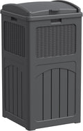 Greesum 33 Gallon Outdoor Trash Can with Lid, Waterproof Resin Garbage Bin for Hideaway, Deck, Patio, Gray