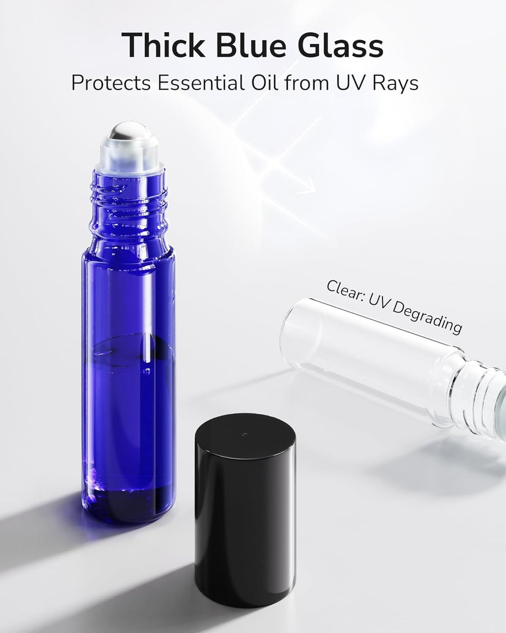 ULG Essential Oil Roller Bottles 48 Pack 10ml Cobalt Blue Glass Empty Bottles with Stainless Steel Roller Balls (10 Extra Roller Balls, 4 Openers, 4 Droppers, 48 Waterproof Labels)