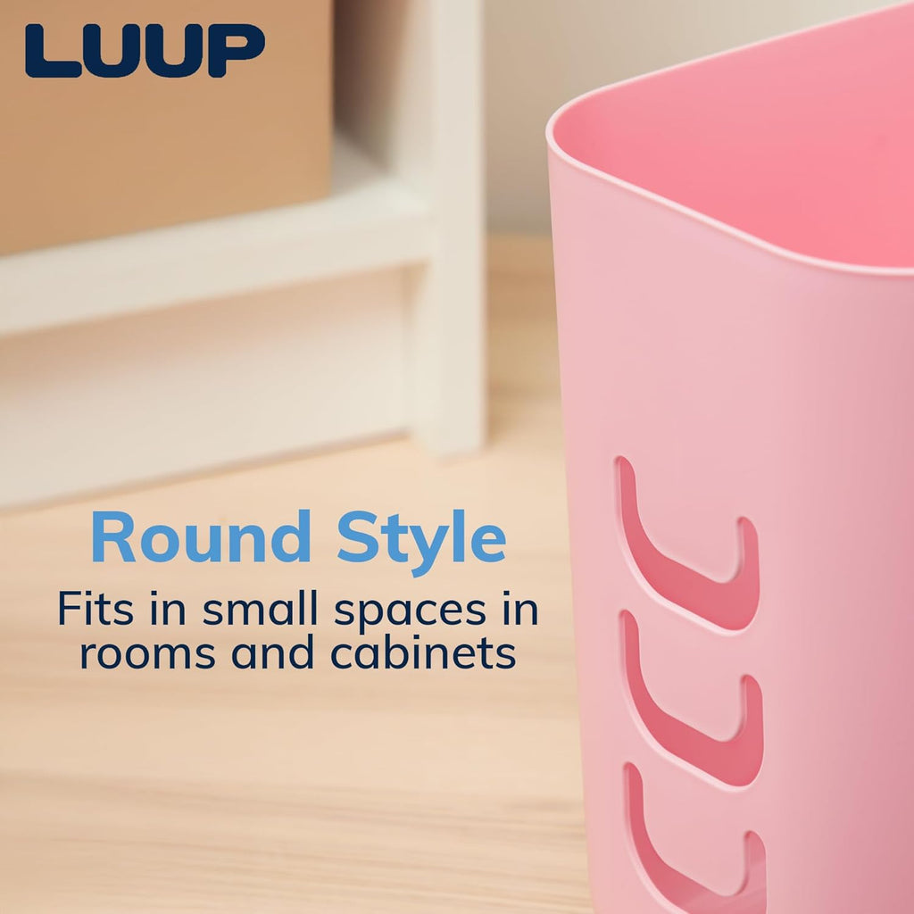 STORi Luup Bathroom Wastebasket, Secure Grocery Bags, Plastic Garbage Container for Vanity, Laundry Room, Kitchen, Office, 2.5 Gallon, Pink, Made in USA