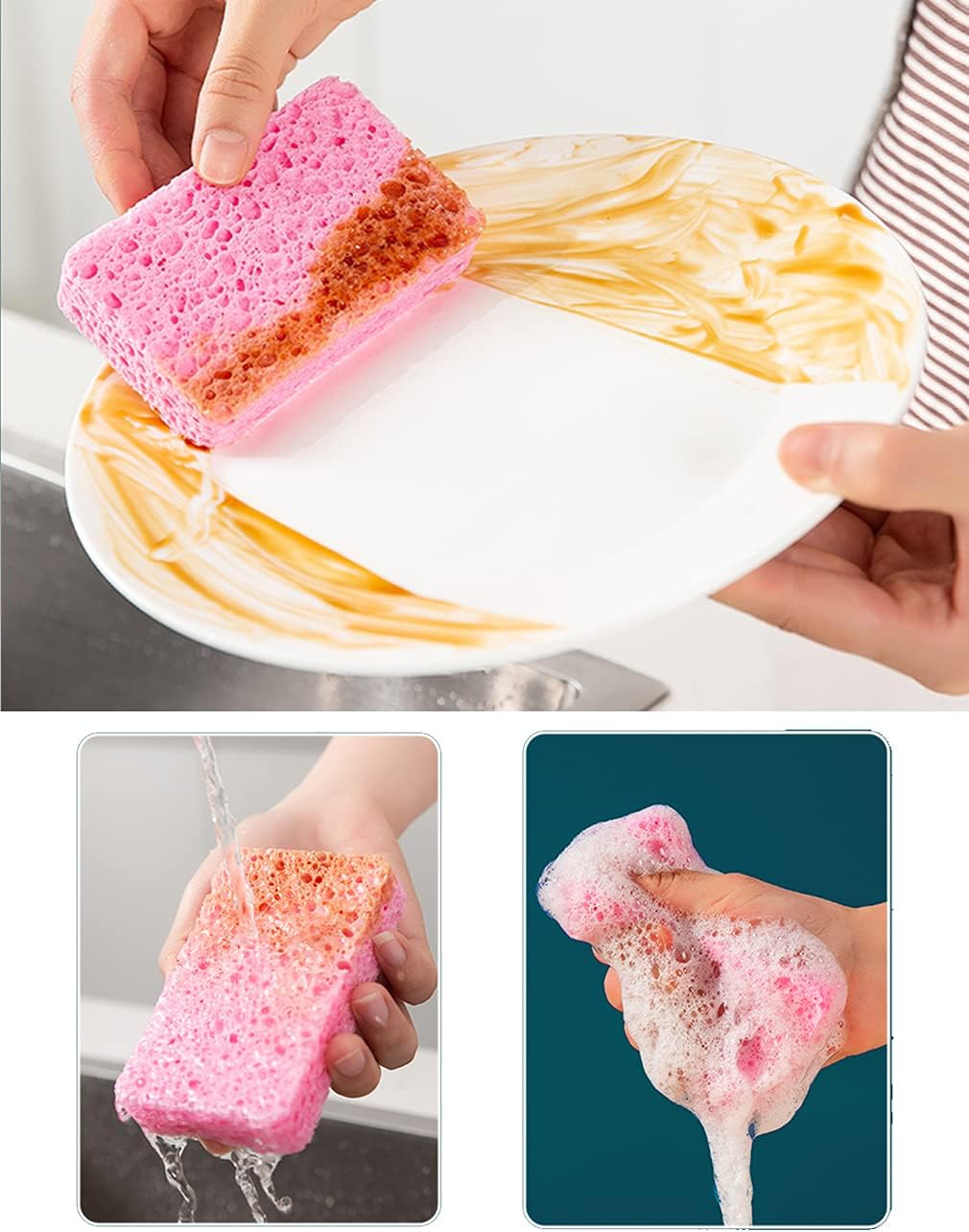 METUUTER 24-Count Cleaning Scrub Sponge- Compressed Cellulose Sponges Non-Scratch Natural Sponge for Kitchen Bathroom Cars, Funny Cut-Outs DIY for Kids