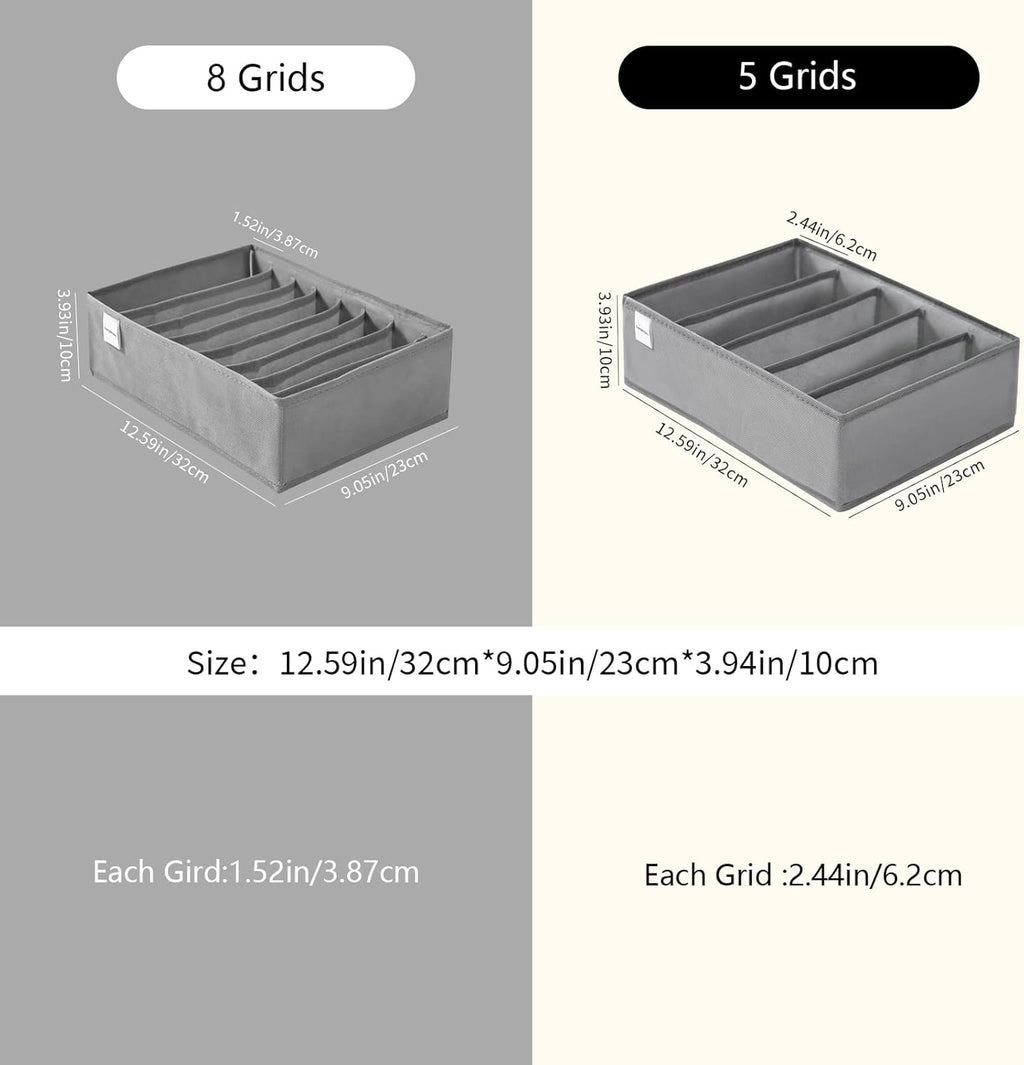4 Packs T-shirt Drawer Organizers for Clothing,5 Grids Compartment Wardrobe Storage Box, Washable Clothes Organizer for Folded Clothes, T-shirt, Legging, Silk Scarve-Grey