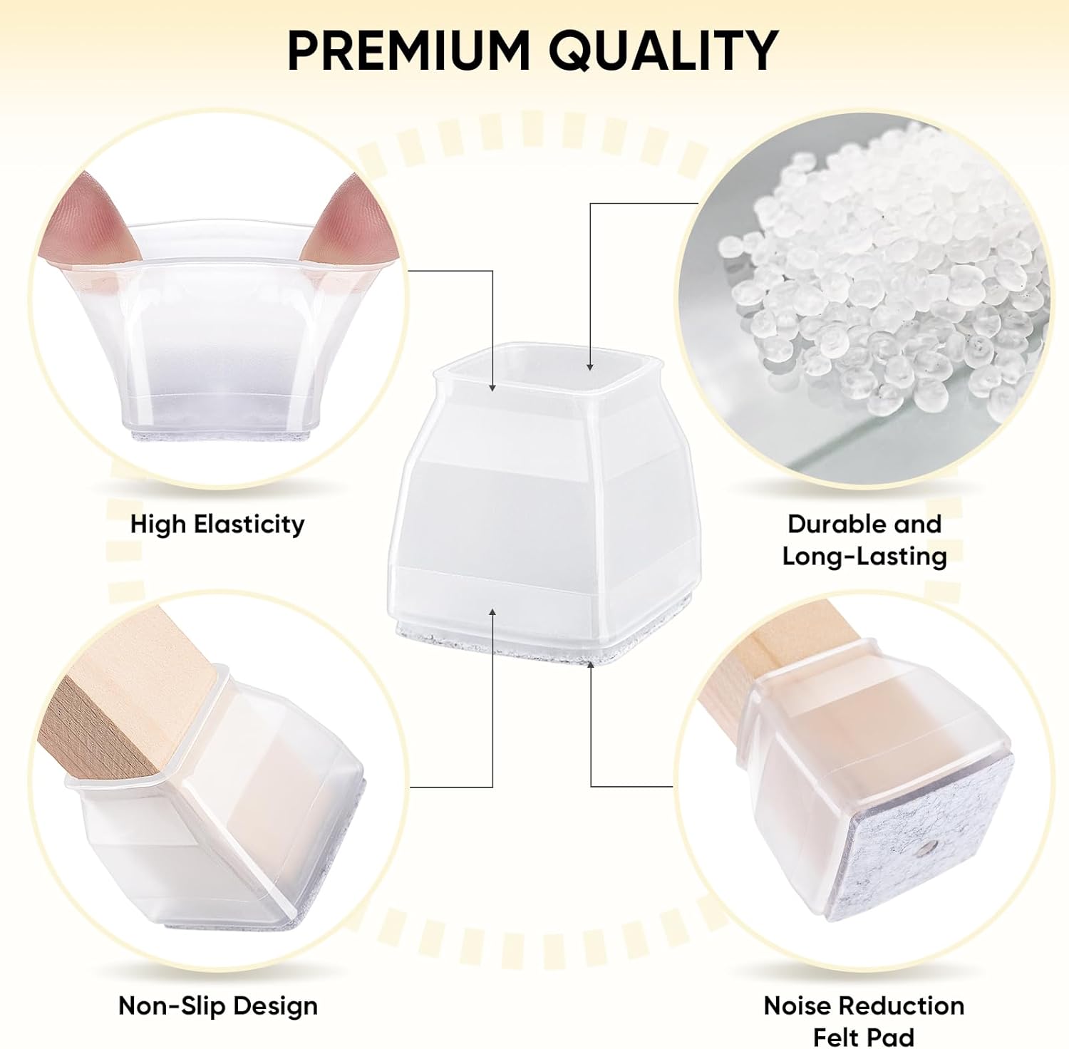 BALEINE 16 Pack Silicone Chair Leg Floor Protectors, Stool Leg Protectors Cap, Non-Slip Chair Leg Caps for Hardwood Floors (Clear & Large (Square), 16 Pack)