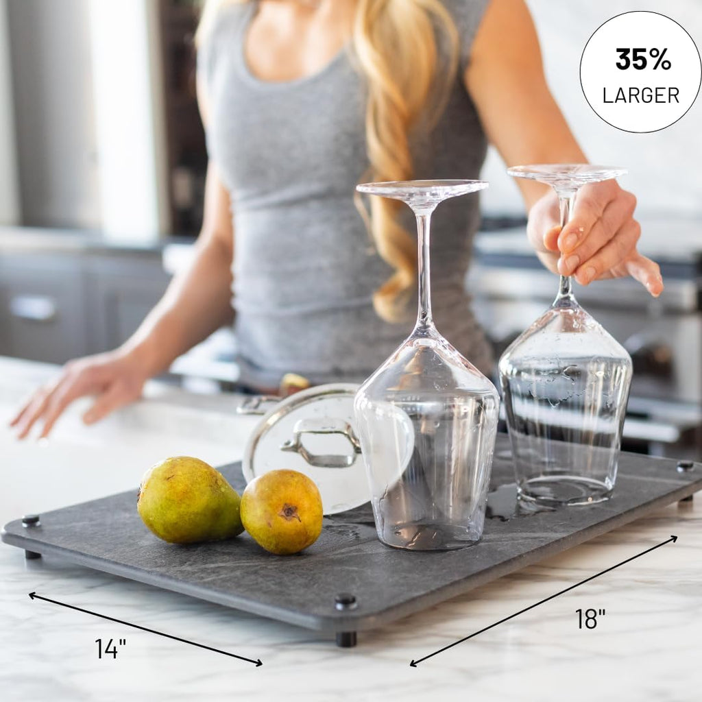 LARGE Siren Stone Natural Dish Drying Mat for Kitchen Counter - Premium Diatomaceous Earth Mat | Quick Drying, Super Absorbent | Non-Toxic, BPA-Free, Eco-Friendly | Female-Founded USA Brand (18"x14")