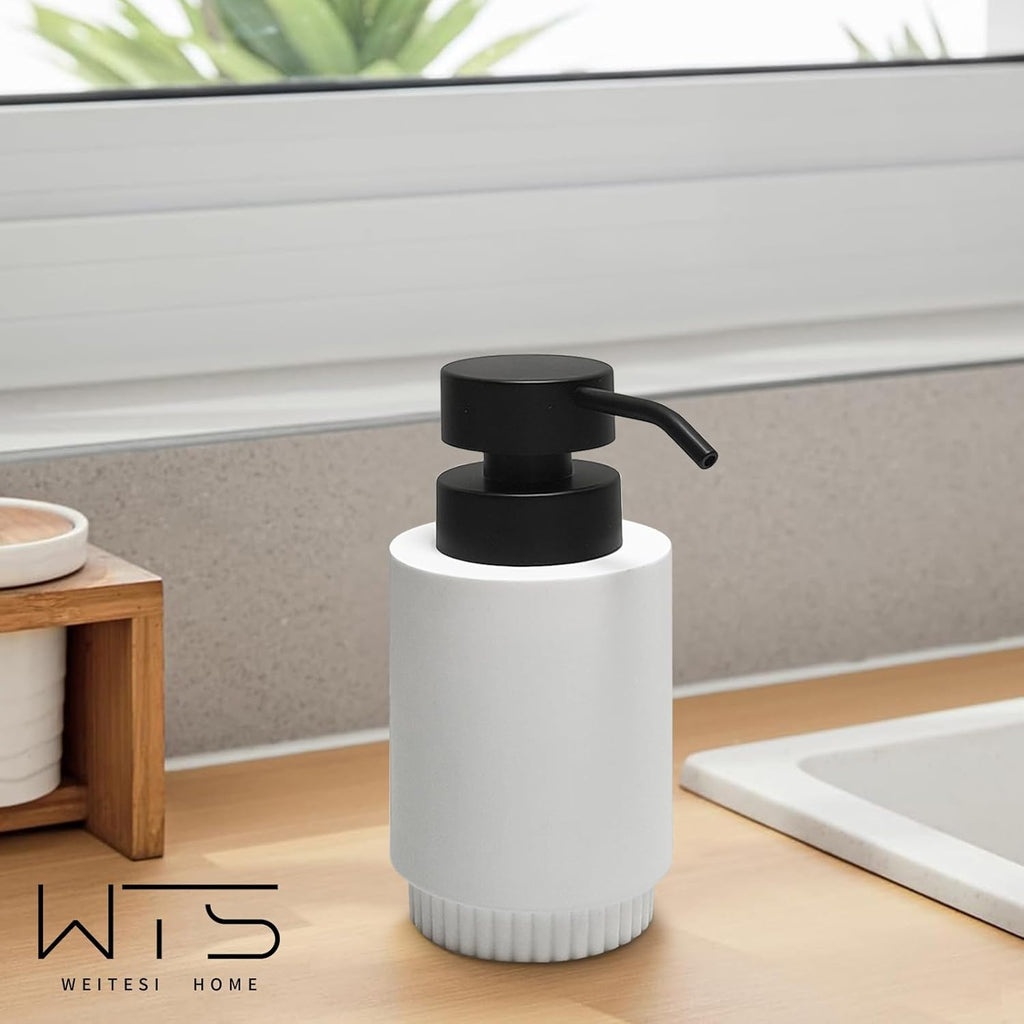 Resin Soap Dispenser for Bathroom, Hand Lotion Liquid Dispenser Easy-to-Press with Reusable Plastic Pump for Shampoo Bathroom Kitchen Countertop Rust-Proof 10 oz White
