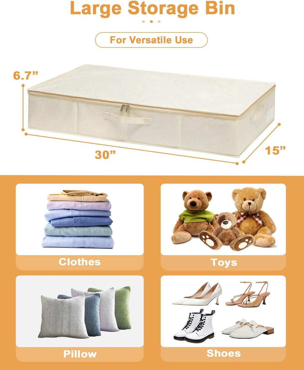 Under Bed Storage, 2 Pack Clothing Storage Bags W/Upgraded Handles, Large Capacity Underbed Shoe Container Organizer, Breathable Dorm Essentials Bins for Blanket, Pillows, Comforters & Quilts, Beige