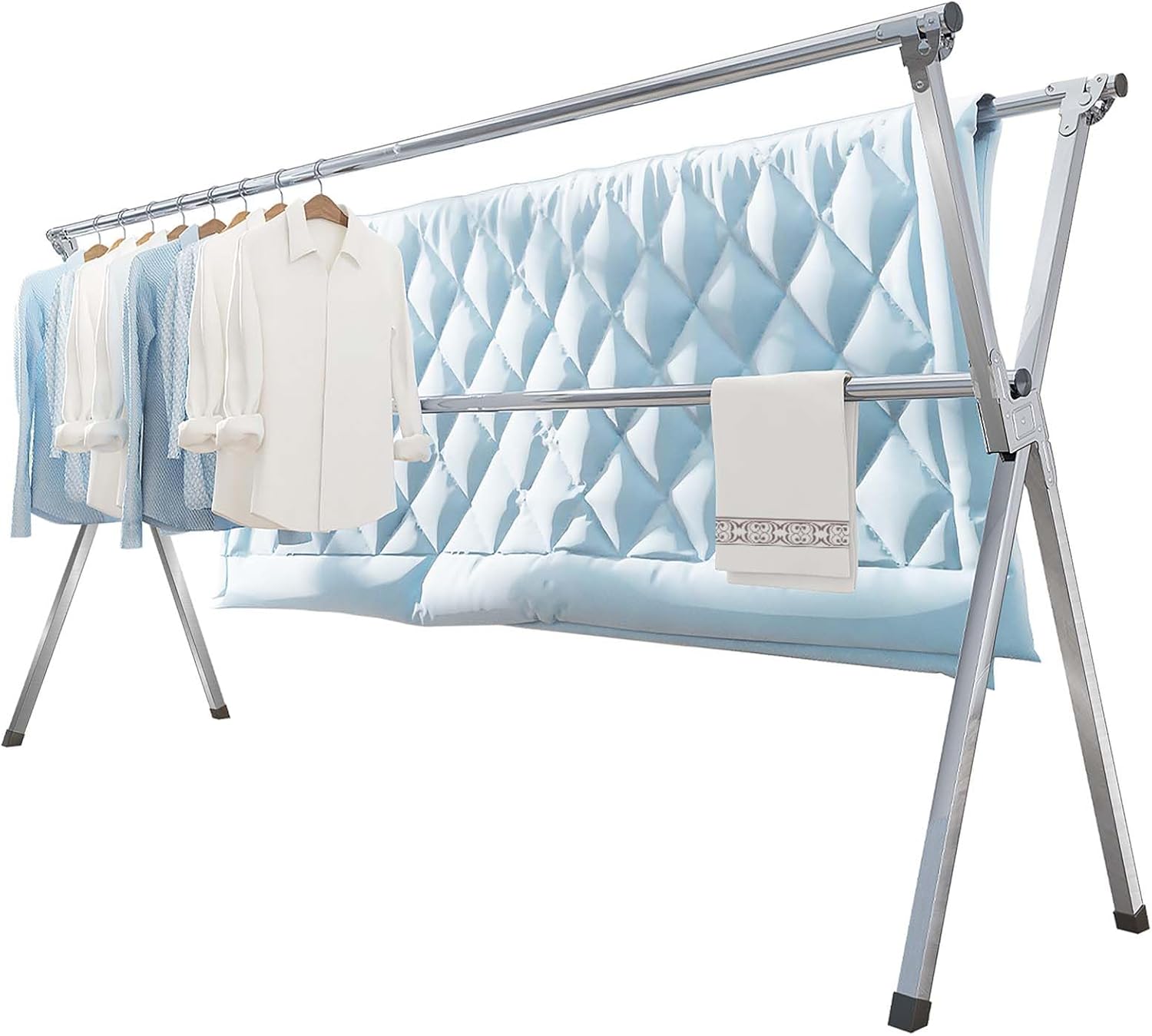 Clothes Drying Rack 79 Inches Folding Indoor Outdoor, Drying Rack Clothing Collapsible, Foldable Laundry Drying Rack, Heavy Duty Stainless Steel Clothesline, Garmet Rack, 20 Hooks 12 Clips
