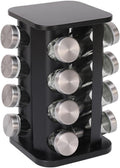 Spice Rack, Rotating Countertop Spice Rack Organizer, 16 Jars, Black, Stainless Steel