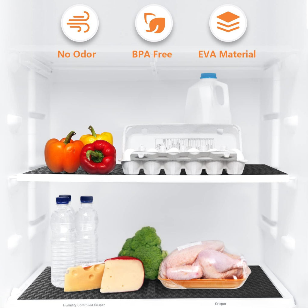 Shelf Liners for Kitchen Cabinets Refrigerator Liners Waterproof & Oil-Proof Kitchen Cupboard Liner Non-Slip Drawer Mats EVA Material Non Adhesive Fridge Liner for Shelves - Black 23.6 x 393.7 Inches