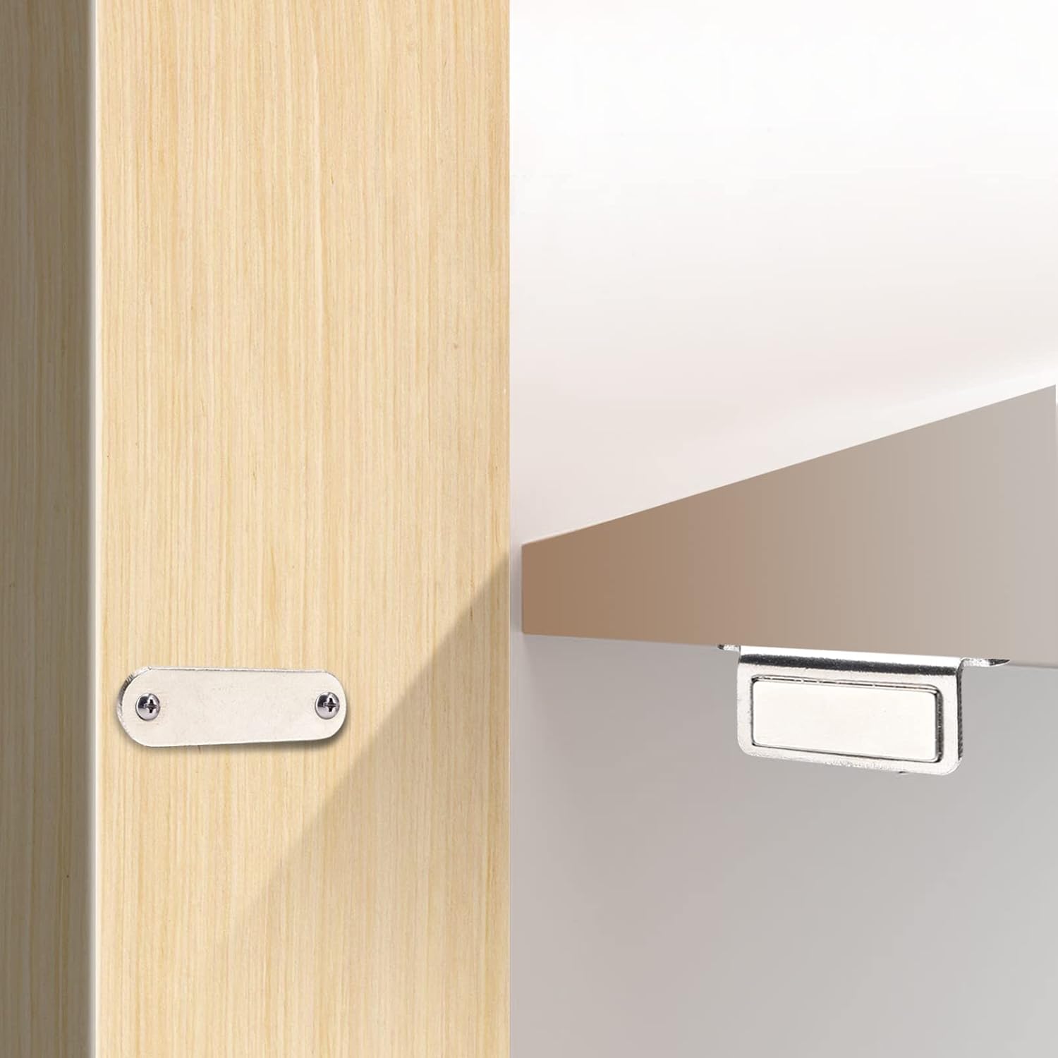 Mousike Double Magnetic Door Catch，60lb Stainless Steel Cabinet Door Magnets with Strong Magnetic for Kitchen Cupboard Wardrobe Closet Cabinet Door Drawer Latch (8Pack)