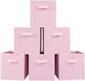 Stero Fabric Storage Bins 6 Pack Fun Colored Durable Storage Cubes with Handles Foldable Cube Baskets for Home, Kids Room, Closet and Toys Organization Pink