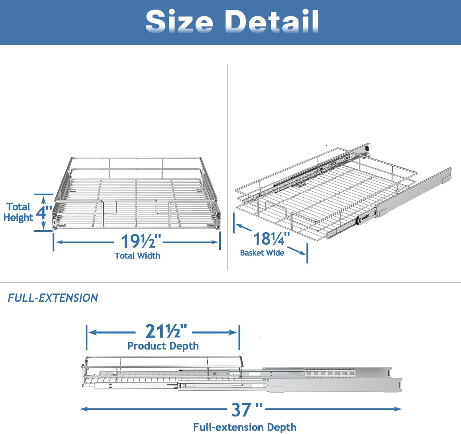Pull Out Cabinet Organizer 19½" W x 21½" D, Heavy Duty Cabinet Pull Out Shelves, Slide Out Drawers Organization for Kitchen Cabinets Bathroom