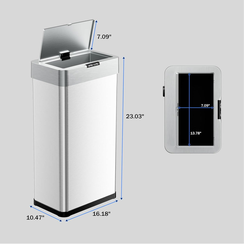 TLSUNNY 13.2 Gallon Motion Sensor Trash Can,Touchless Automatic Garbage Can,Brushed Stainless Steel Smart Bin,with Bag Holder,Soft Close Lid,for Kitchen,Office,RV,Bedroom,Living Room (Silver, 50L)