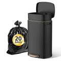 KUK 13 Gallon Kitchen Trash Can with Lid, 50L/13Gal Office Step Garbage Can for Home, Kitchen, Laundry Room, Office, Brushed Stainless Steel, Black