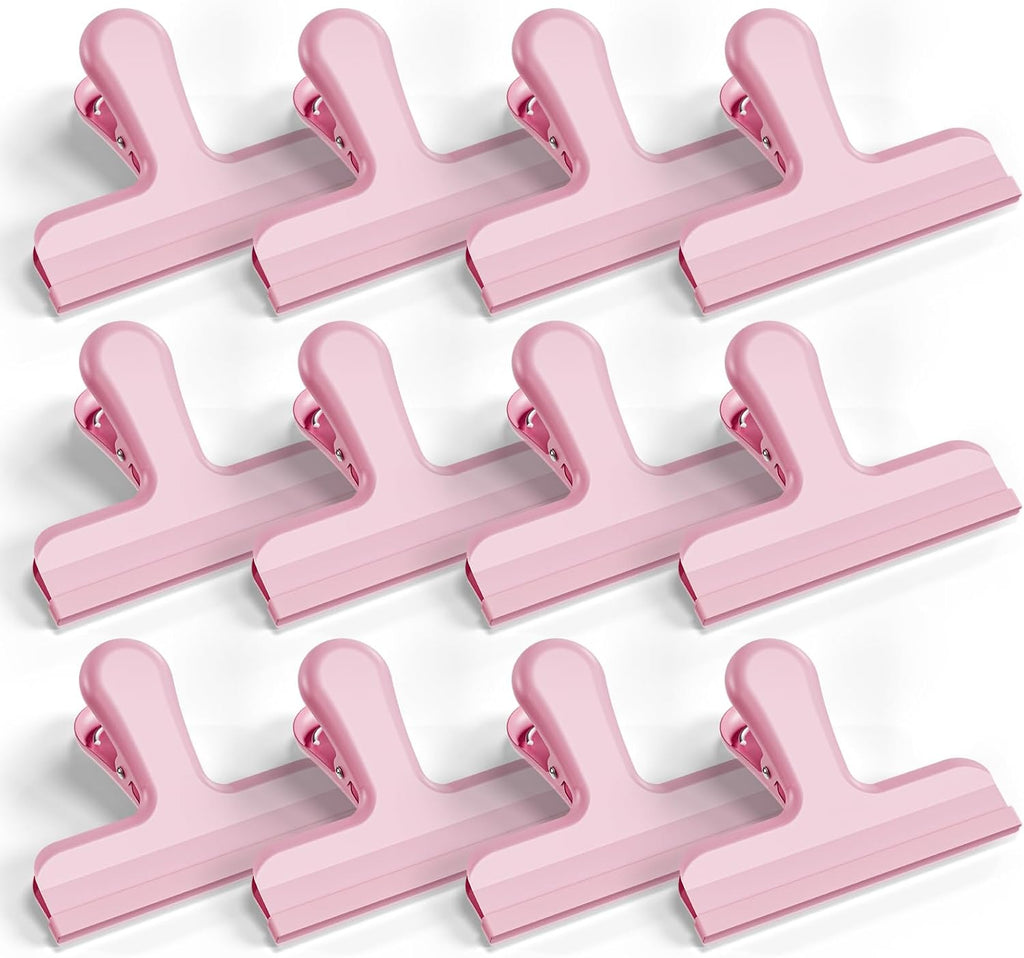 HOUSE AGAIN 12 Pack Stainless Steel Chip Bag Clips Covered with Silicone - NO More Sharp Edges - Color Coded for Food Bags - Air Tight Seal, Heavy Duty for Kitchen and Office, 3 Inches Wide, Pink