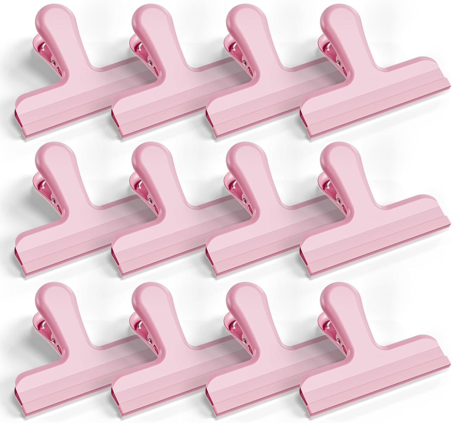 HOUSE AGAIN 12 Pack Stainless Steel Chip Bag Clips Covered with Silicone - NO More Sharp Edges - Color Coded for Food Bags - Air Tight Seal, Heavy Duty for Kitchen and Office, 3 Inches Wide, Pink