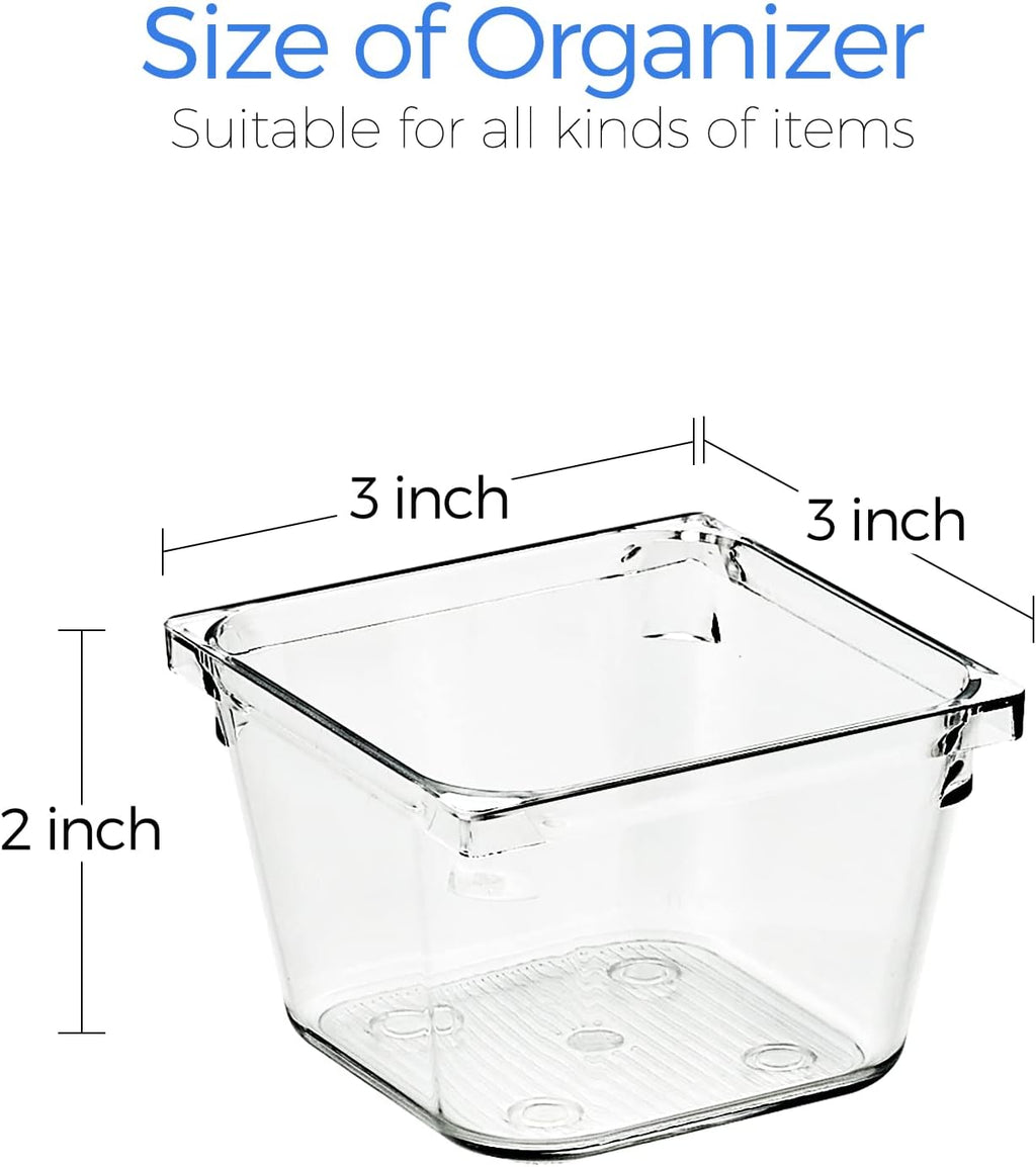 Ravinte 6 Pack Drawer Organizer - 3" X 3" Plastic Storage Bins, Acrylic Organizers with Non-Slip Pads Clear Desk Storage Tray for Makeup, Jewelries, Kitchen Utensils, Bathroom and Office
