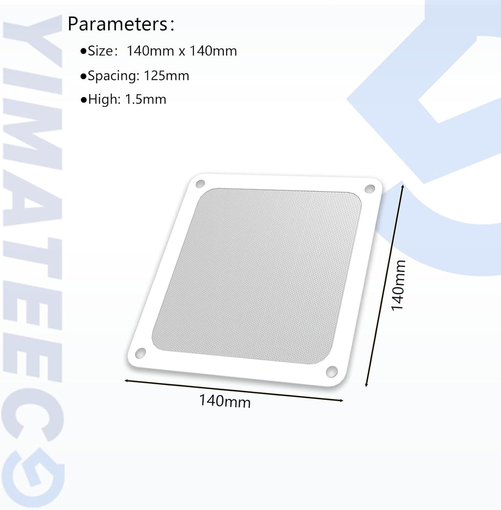 Dust Filter PC 140mm Computer Fan Filter Grills for Computer Cooler Fan/PSU/Routers 50 Mesh, Magnetic Frame PC Cooler Filter Dustproof Mesh (PVC, 140 * 140mm, 2pcs, White)