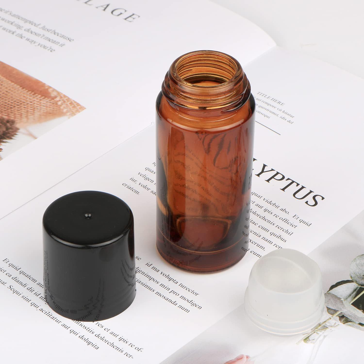 2Pcs Brown 30ml Glass Essential Oil Roller Bottles Refillable Roll on Bottles Empty Deodorant Bottle Containers Rollerball Beauty Personal Care Fragrance Cosmetics Tools