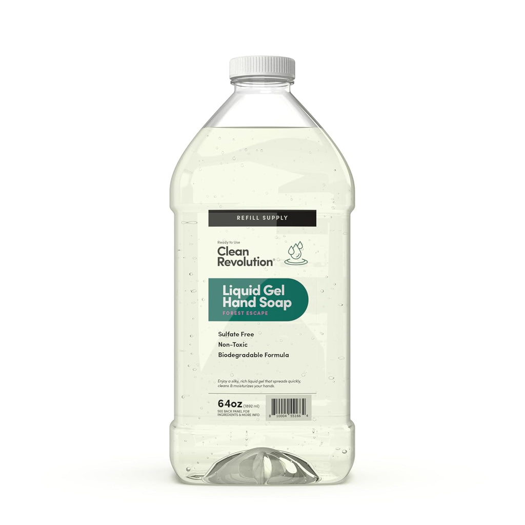 Clean Revolution Liquid Gel Hand Soap, Silky Rich Liquid, Quick Lather, Fast Rinsing, Contains Real Essential Oils (Forest Escape) 64 Fl Oz