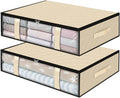 StorageRight Under Bed Storage Bins, 2-Pack 40L Foldable Fabric Storage Bags with Transparent Window, Breathable Organizer for Clothes/Blanket/Comforter/Quilts,Beige