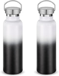 Neihepal 20 oz Insulated Water Bottles Bulk 2 Pack,Stainless Steel Double Wall Sport Bottle with Lid of Handle,Metal Reusable Thermoses Flask for School,Cyclists,Hikers,Gift (White-Black,Set of 2)