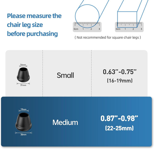 1 Inch Heavy Duty Rubber Chair Leg Caps - 8 PCS Non-Slip Furniture Floor Protectors with Metal Inserts for Wood, Tile, Carpet - Fits Chairs,Stools,Bar Stools