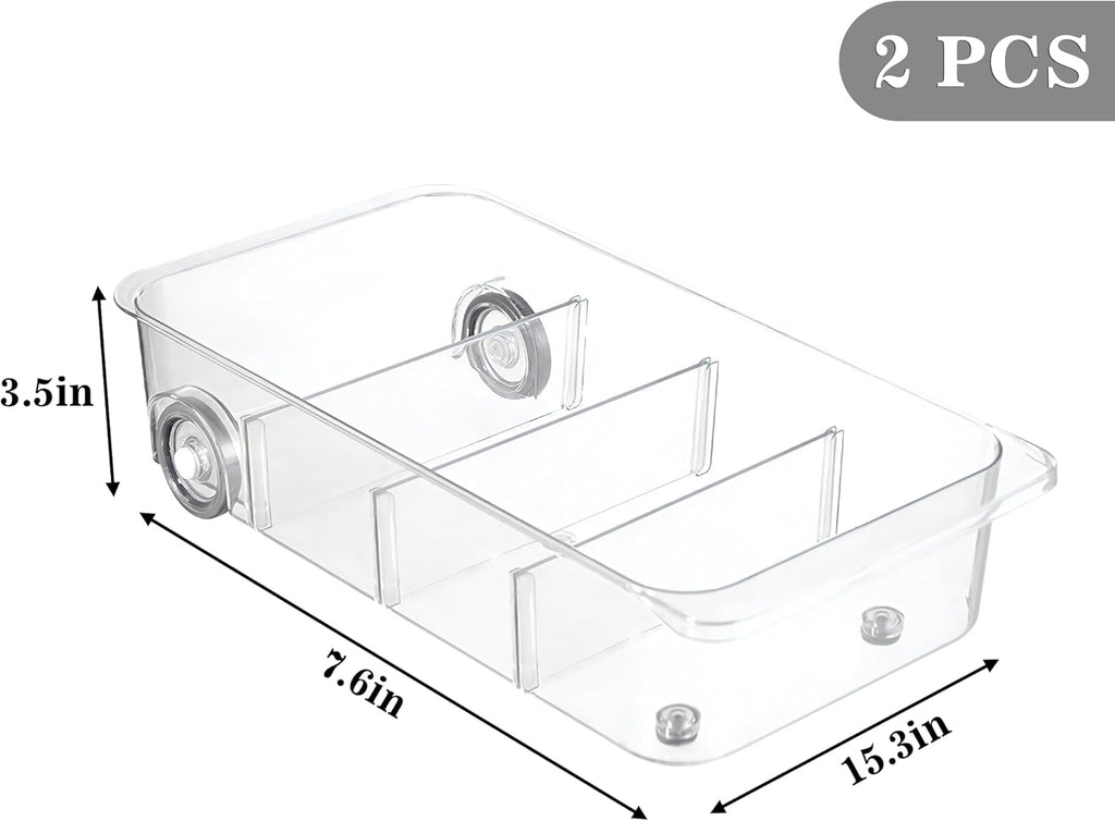 MineSign 2Pack Roll Out Fridge Caddy Bins Pull Out Drawer with Wheels Refrigerator Organizer Bins with Handles Divided Fruit Caddy for Fridge Pantry Cabinet Storage Cans Drinks
