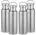Neihepal 20 oz Insulated Water Bottles Bulk 4 Pack,Stainless Steel Double Wall Sport Bottle with Lid of Handle,Metal Reusable Thermoses Flask with Cup Cap for School,Hikers,Gift (Silver,Set of 4)