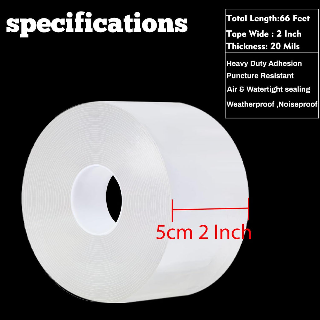 Transparent Window Weather Sealing Tape 2 Inch x 16.5 FT Weather Stripping Residue-Free Clear Window Insulation Tape for Doors Windows and Shower Glass Gaps (2 in * 16.5 FT)