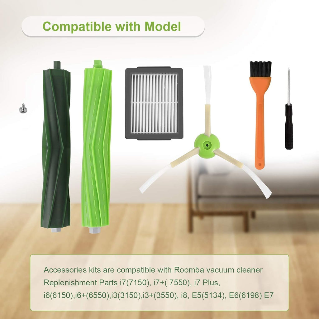 19 Pack Replacement Parts Compatible for Roomba j7 j7+/Plus E5 E6 E7 i7 i7+ i3 i3+ i4 i4+ i6 i6+ i8 Vacuum Cleaner, Replenishment Kit 2 Set Roller Brushes,8 Filters,8 Side Brushes