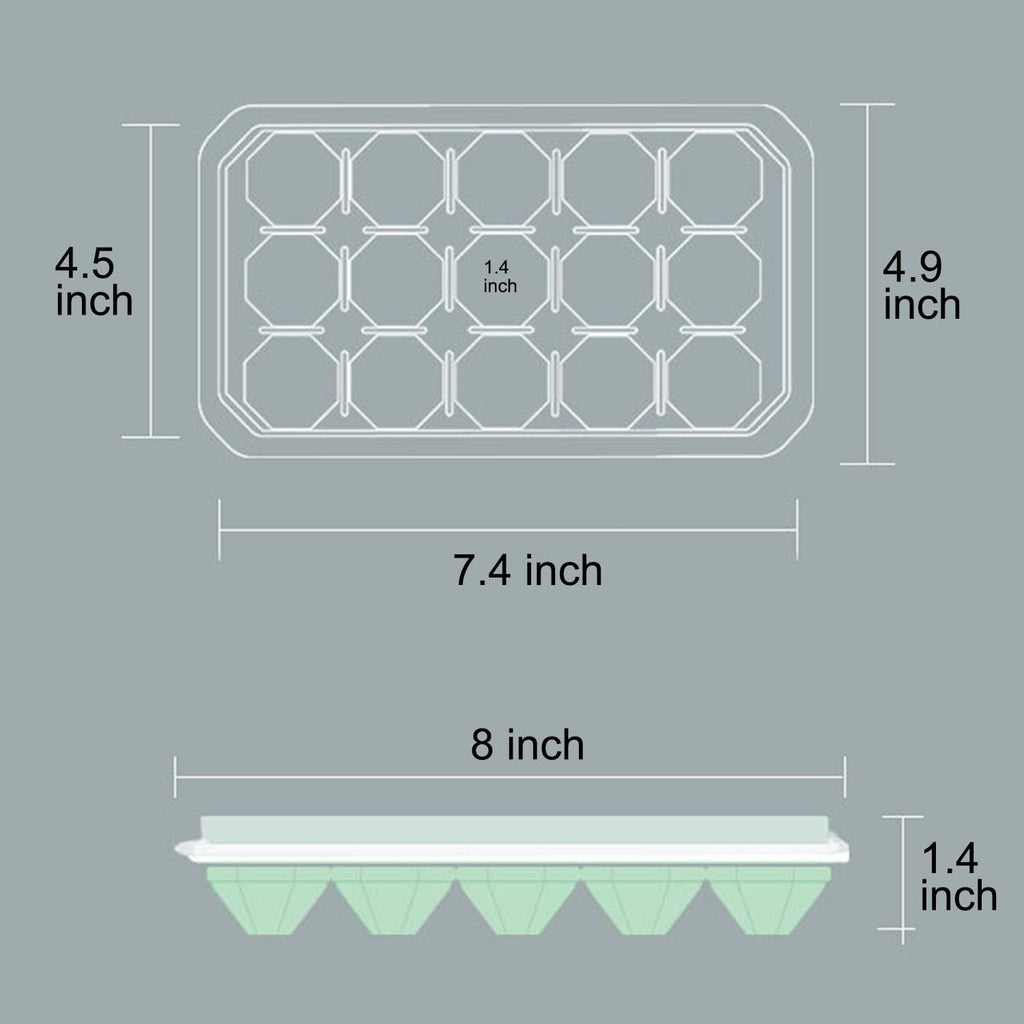 Ice Cube Trays with Silicone Lid, 15 Grid Diamond Shaped Ice Tray Easy Release Stackable Ice Cube Mold, 2 Pack (Grey Blue+Green)