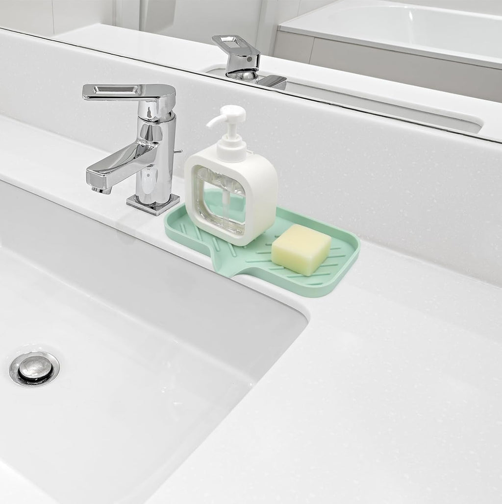 YASMEN Silicone Bathroom Soap Dishes, Sink Sponge Holder for Kitchen, Rubber Soap Dish with Drain, Shower Soap Sponge Tray, Sink or Counter Organizer, for Bar Soap, Bottle, Dish Soap Dispenser- Green