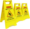 3-Pack Caution wet floor sign, 24 in. (approx. 60 cm) Height,Bright Yellow Double-Sided Folding A-Shaped Frame Design, Bilingual Caution Message