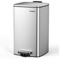 Lovewind Kitchen Trash Can with Lid, 8 Gallon/30 L Footstep Garbage Can for Kitchen Bedroom Home Office, 30 Liter Trash Bin Brushed Stainless Steel Waste Bin with Soft-Close Lid,Silver