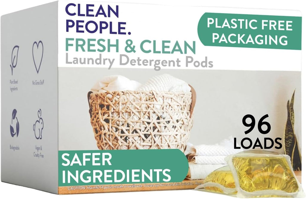 The Clean People Laundry Detergent Pods - Hypoallergenic Laundry Pods - Ultra Concentrated, Recyclable Packaging, Stain Fighting - Fresh Scent, 96 Pack