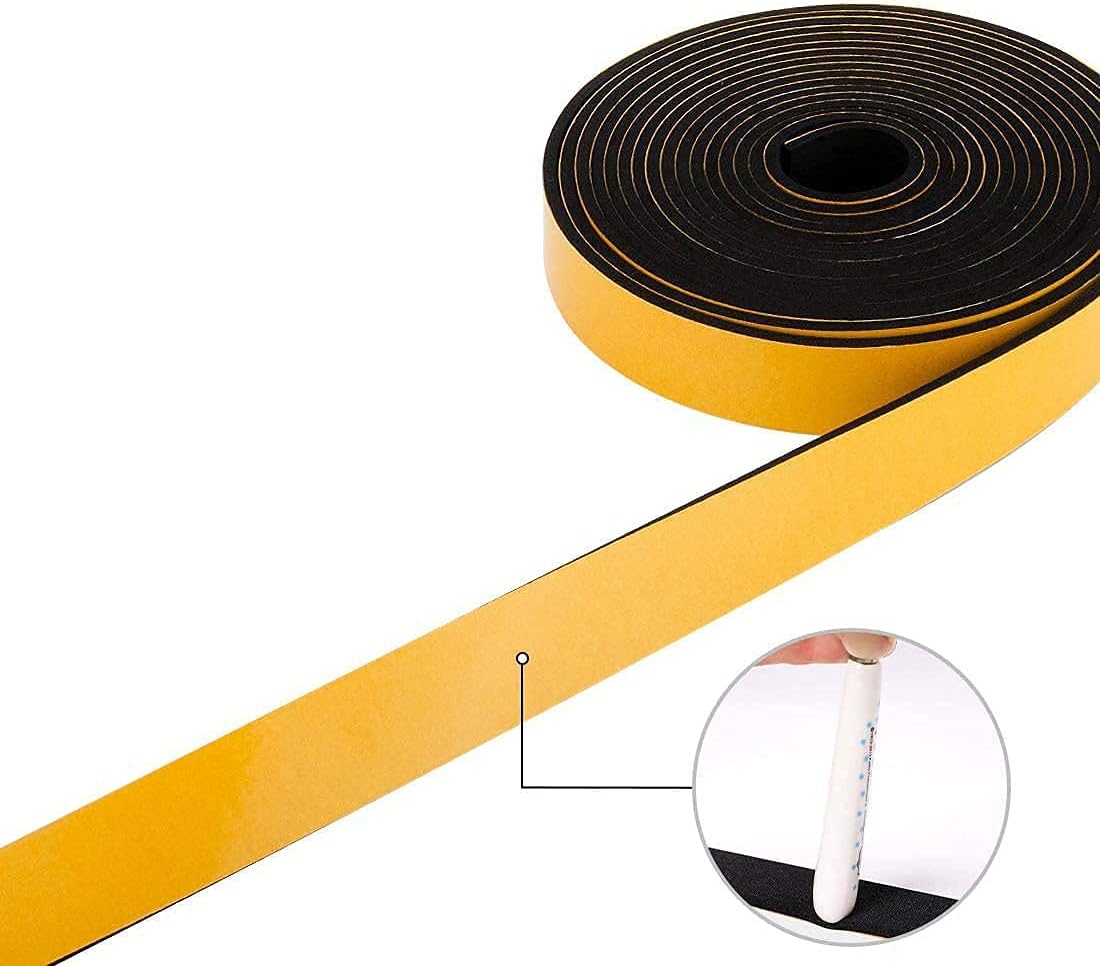 Windows Sealing Tape 2-Pack, 1/2 Inch Wide X 1/2 Inch Thick, Closed Cell Foam Adhesive Rubber Seal Strip (13 Feet Total, 6.5 Feet/Roll)