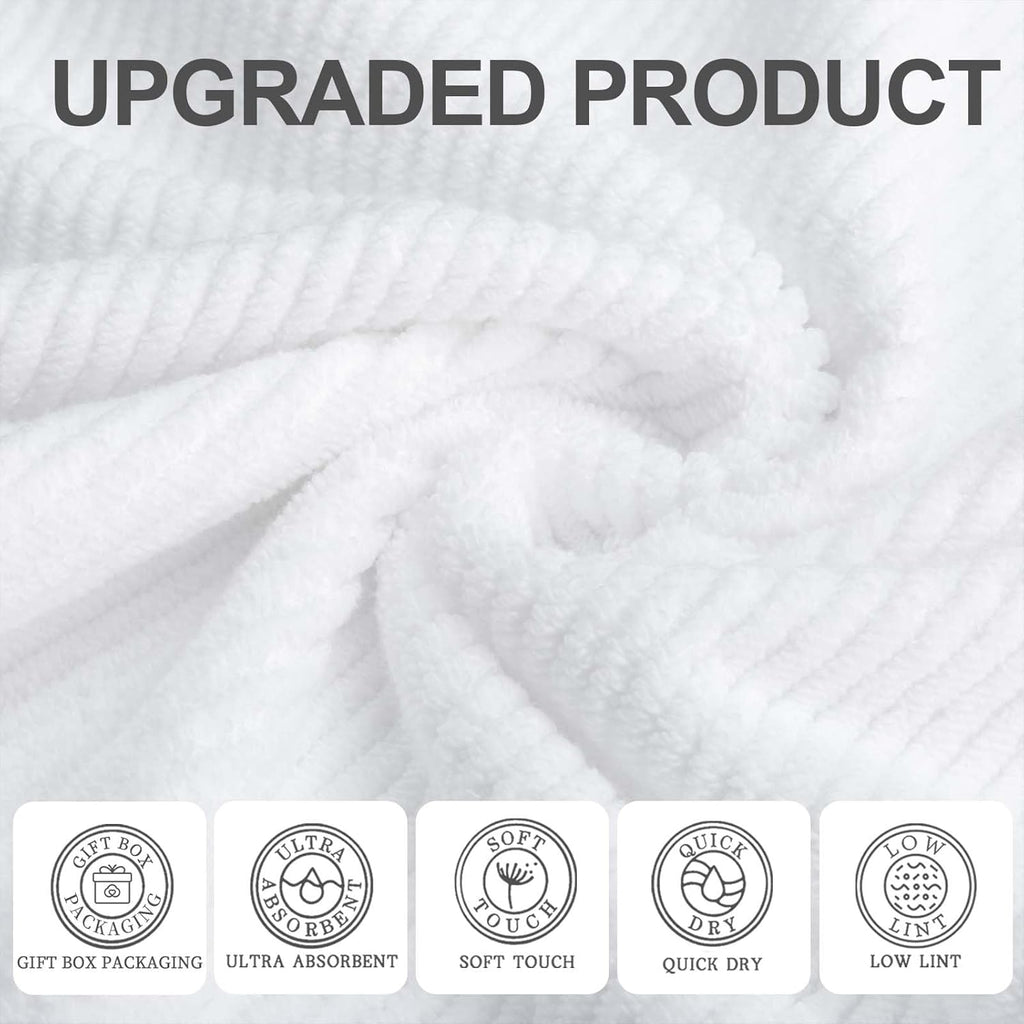 VOOVA & MOVAS White Towels for Bathroom, 100% Cotton | Quick Dry | Soft | Thick, 3 Piece Towel Set, 1 Large Bath 30" x 56", 1 Hand 18" x 28", 1 Wash Cloth 13" x 13", Bathroom Essentials
