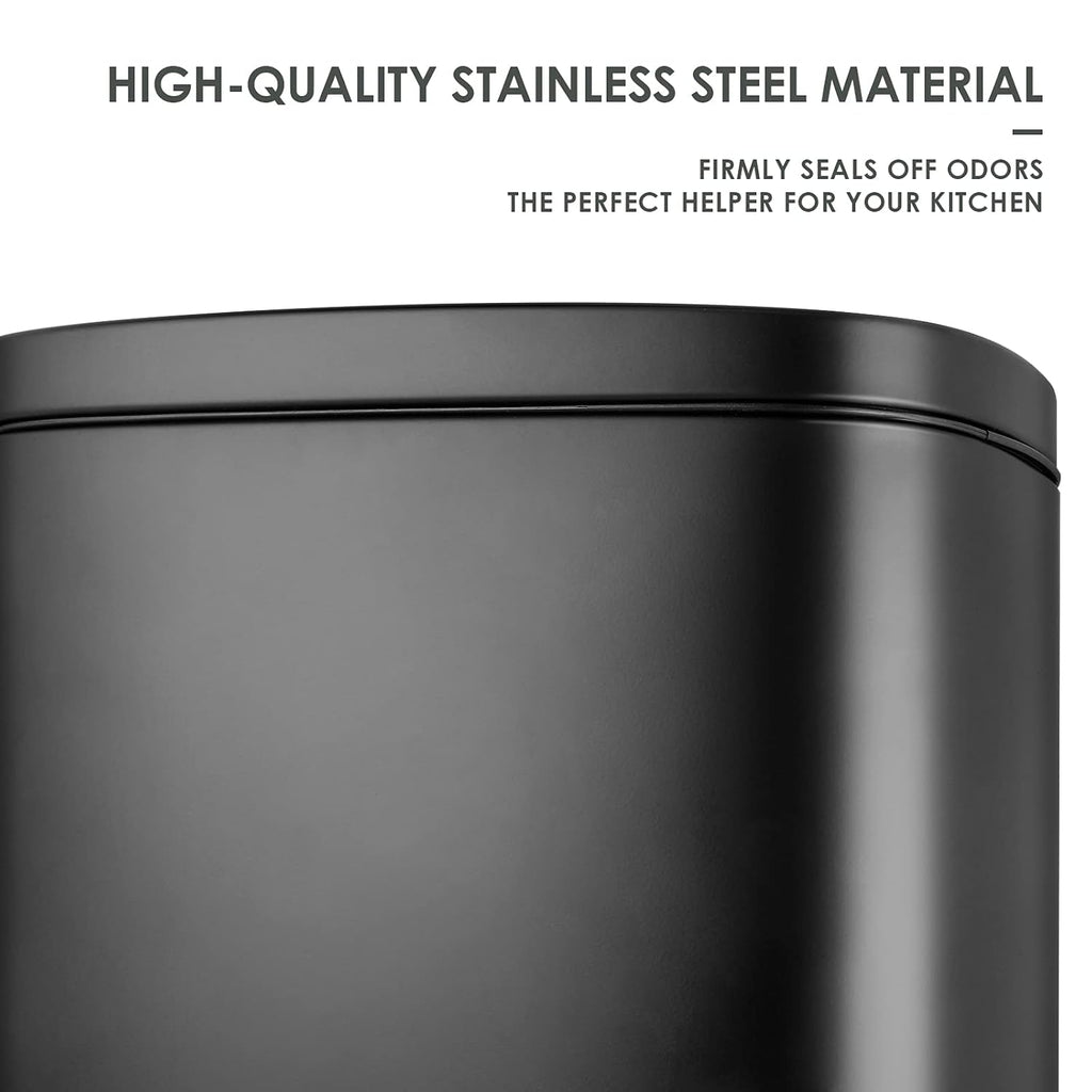 AthLike Trash Can, Stainless Steel Kitchen Garbage Can, Step Waste Bin with Hinged Lid and Removable Inner Bucket, Soft-Close, Dustbin for Bathroom Bedroom Living Room Home (Black, 13.2 Gal)