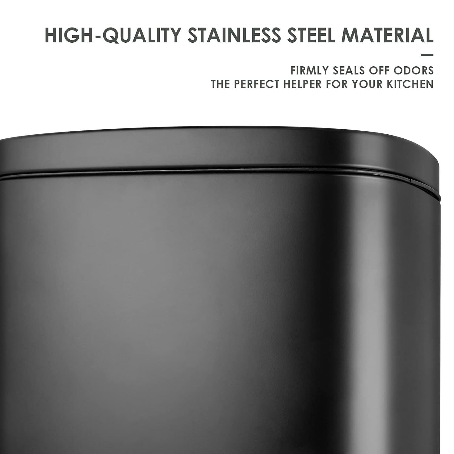 AthLike Trash Can, Stainless Steel Kitchen Garbage Can, Step Waste Bin with Hinged Lid and Removable Inner Bucket, Soft-Close, Dustbin for Bathroom Bedroom Living Room Home (Black, 13.2 Gal)
